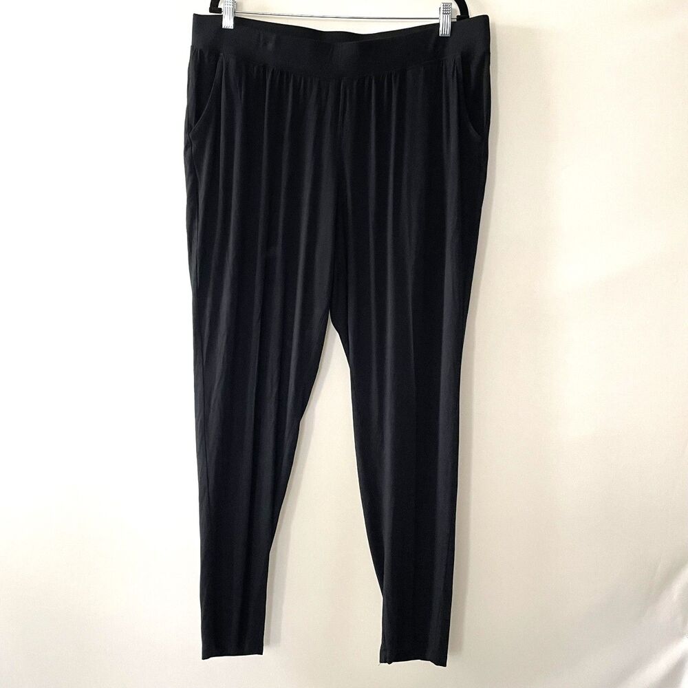 Catherines Black Pull On Knit Pants Women’s 1X 18/20W Stretch Pockets